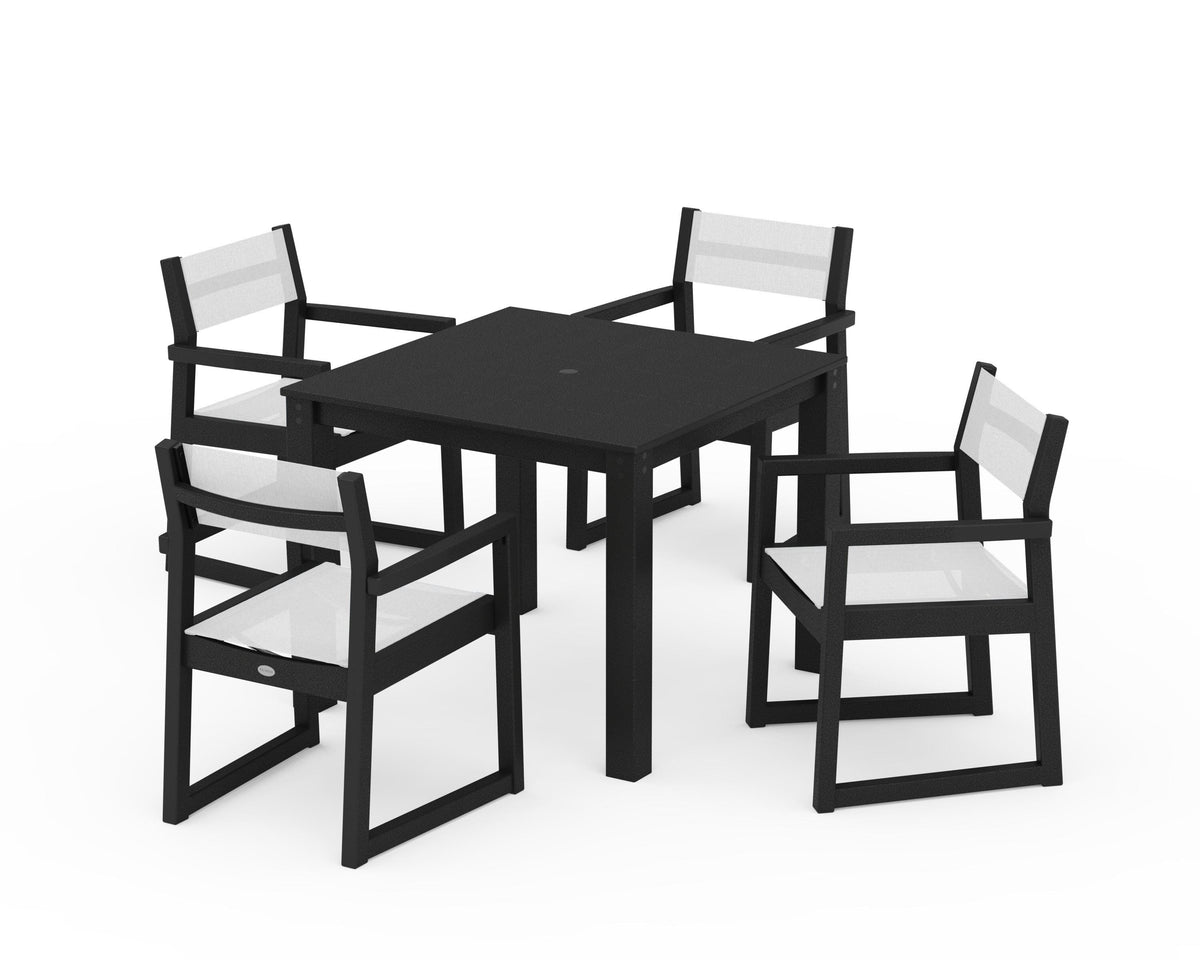 POLYWOOD EDGE Sling Arm Chair 5-Piece Parsons Dining Set in Black / White