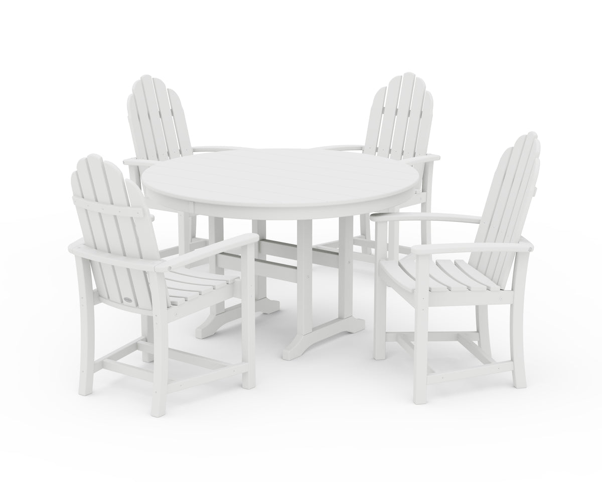 POLYWOOD Classic Adirondack 5-Piece Round Farmhouse Dining Set in White