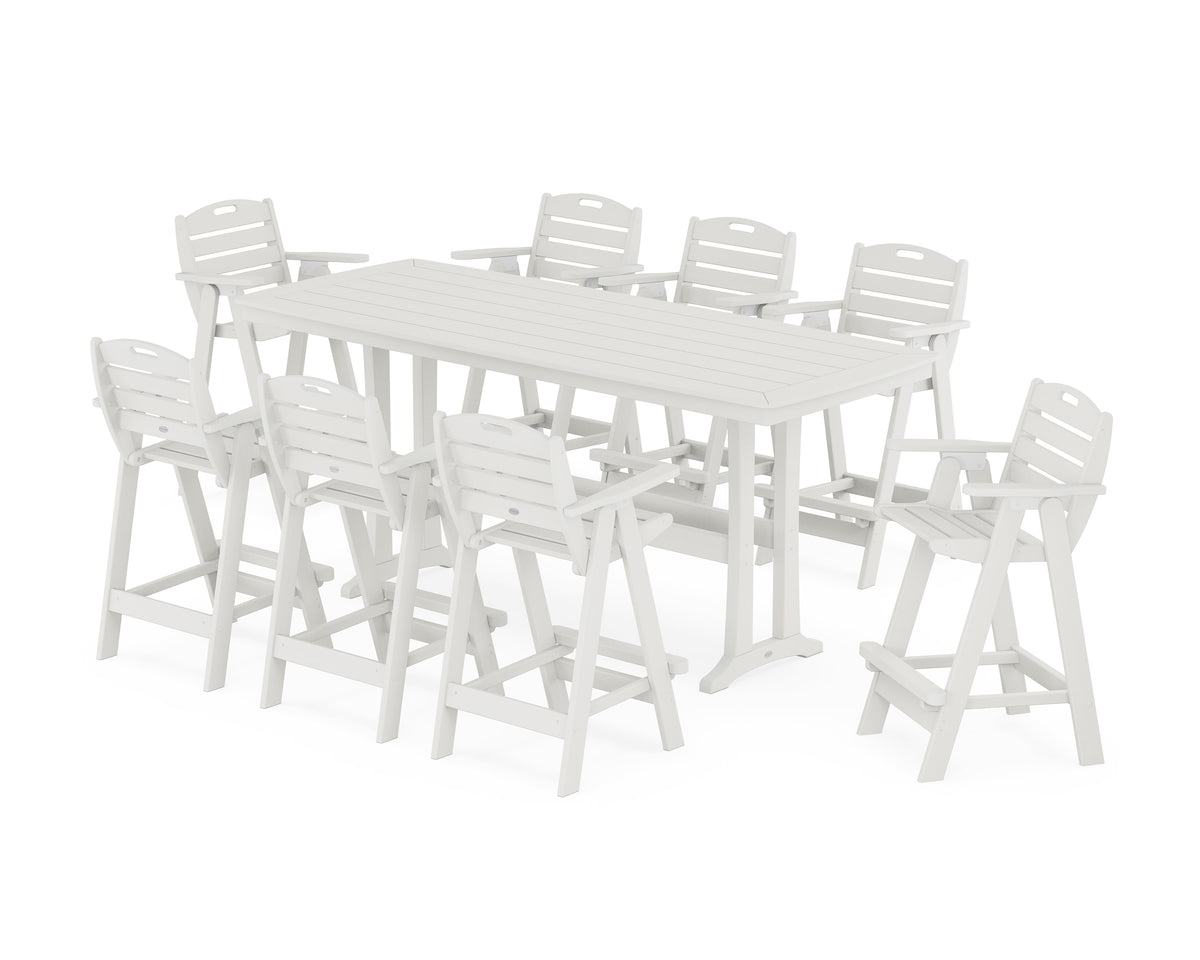 POLYWOOD Nautical 9-Piece Bar Set with Trestle Legs in Vintage White