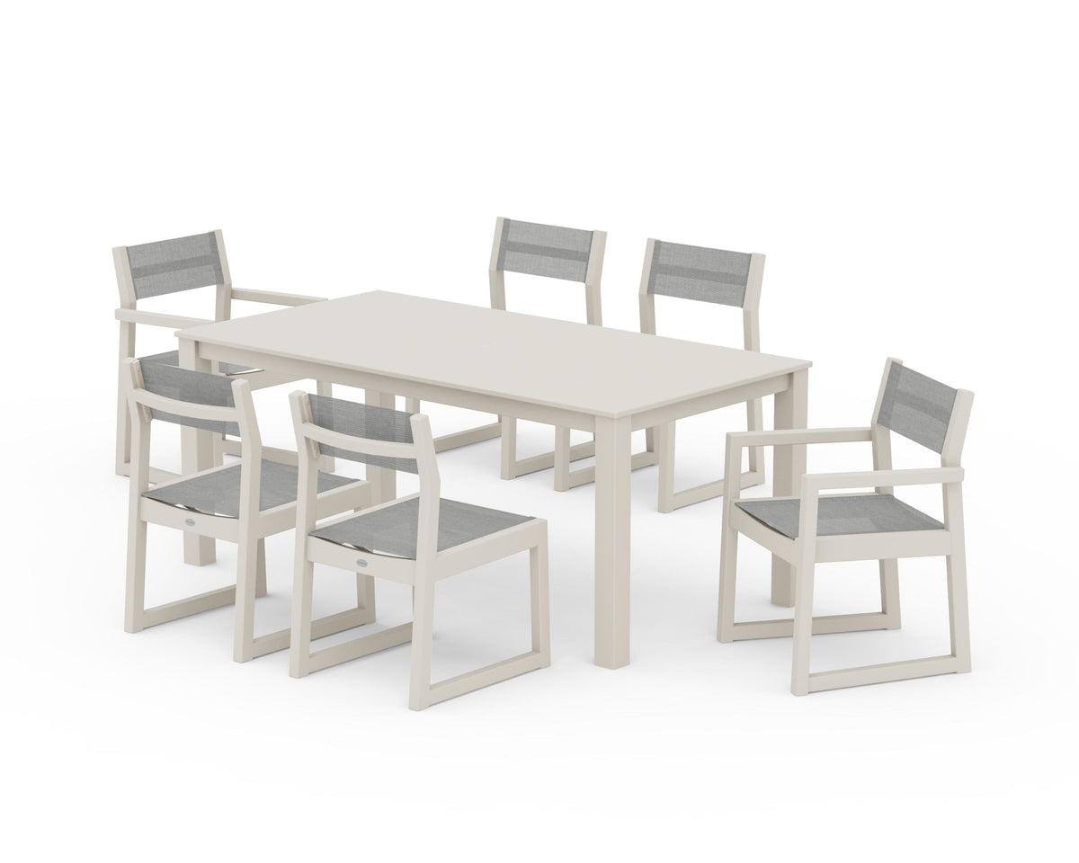 POLYWOOD EDGE Sling 7-Piece Parsons Dining Set in Sand / Metallic