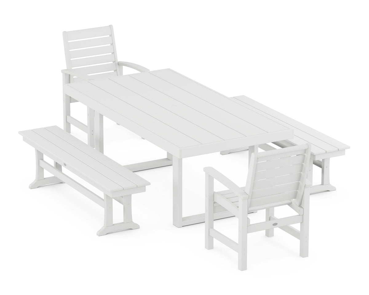 POLYWOOD Signature 5-Piece Dining Set with Benches - 39" x 78" Table in White