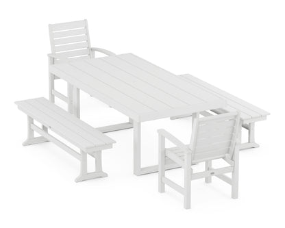 POLYWOOD Signature 5-Piece Dining Set with Benches - 39" x 78" Table in White