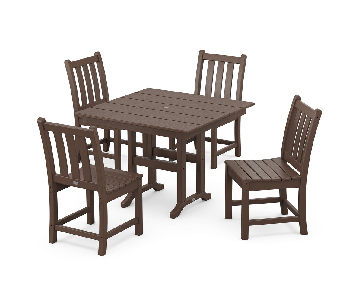 POLYWOOD Traditional Garden Side Chair 5-Piece Farmhouse Dining Set in Mahogany