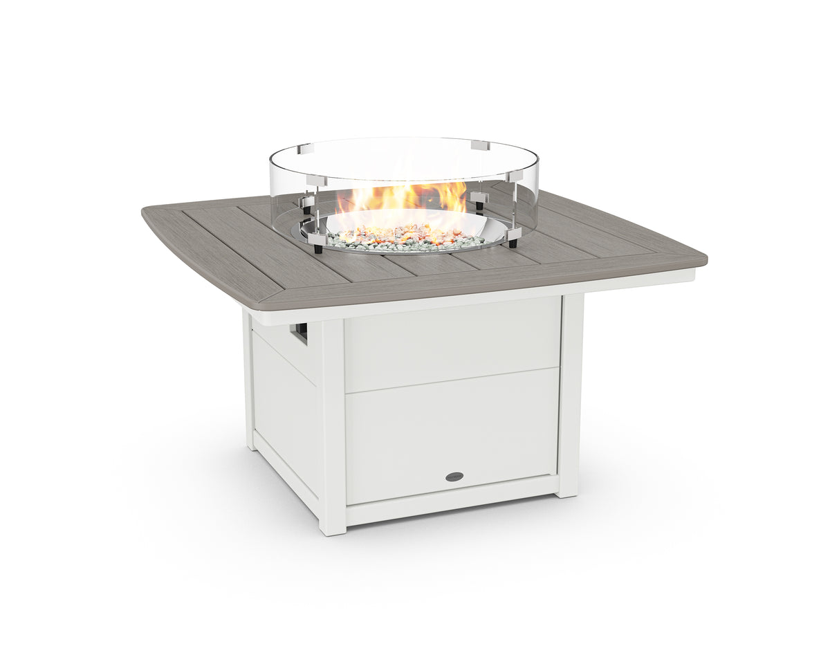 POLYWOOD Nautical 42" Fire Pit Table in White / Driftwood