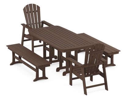 POLYWOOD South Beach 5-Piece Dining Set with Benches - 37" x 72" Table in Mahogany