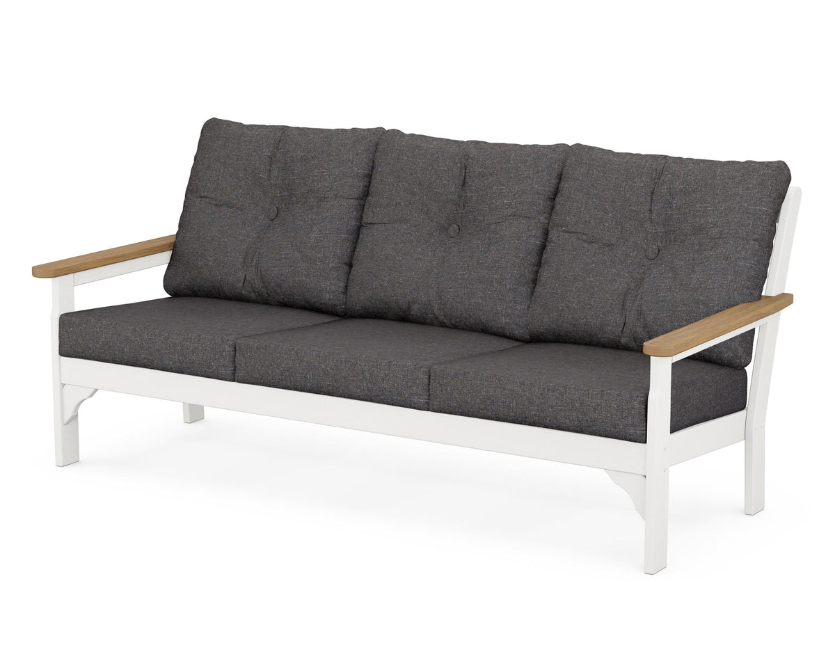 POLYWOOD Vineyard Deep Seating Sofa in White / Natural / Ash Charcoal