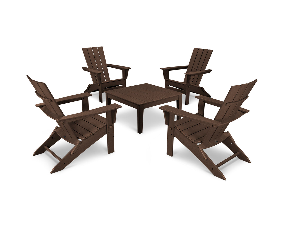 POLYWOOD Quattro Folding Chair 5-Piece Conversation Set in Mahogany