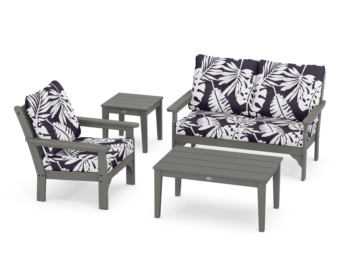 POLYWOOD Vineyard 4-Piece Deep Seating Set with 36" Coffee Table in Slate Grey / Leaf Navy