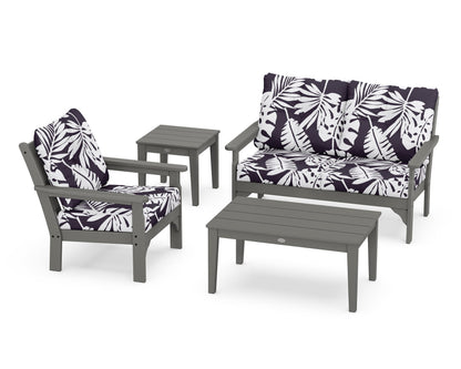 POLYWOOD Vineyard 4-Piece Deep Seating Set with 36" Coffee Table in Slate Grey / Leaf Navy