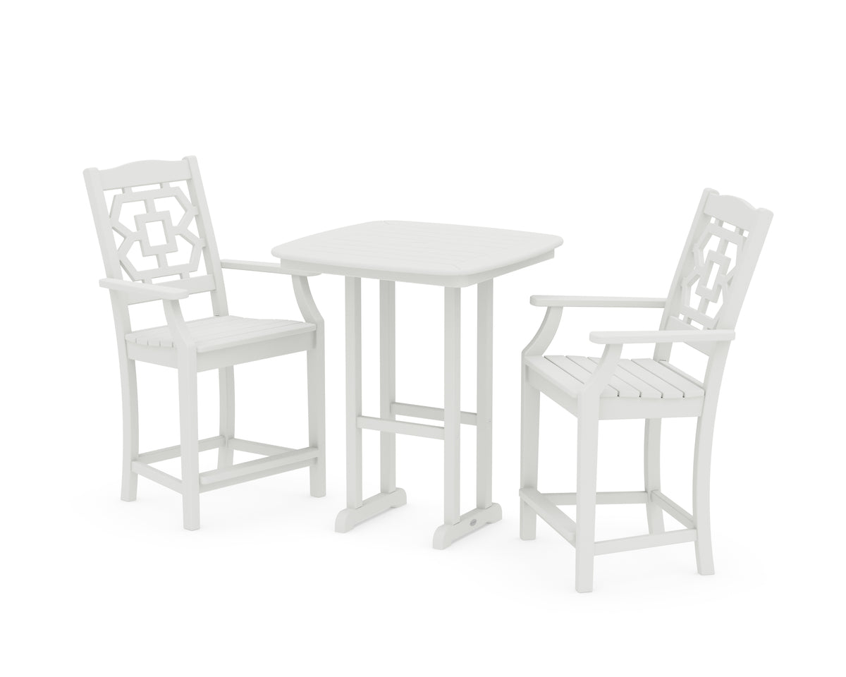 POLYWOOD Chinoiserie 3-Piece Counter Set in Vintage White