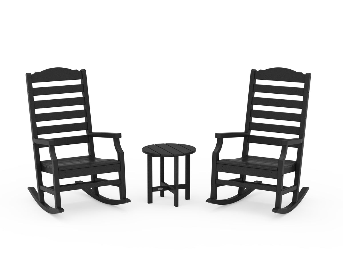 POLYWOOD Savannah 3-Piece Rocking Chair Set in Black