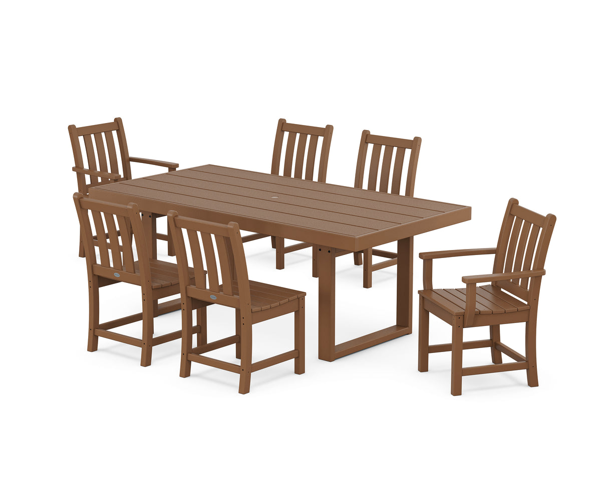 POLYWOOD Traditional Garden 7-Piece Dining Set - 39" x 78" Table in Teak