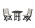 POLYWOOD Coastal Folding Side Chair 3-Piece Dining Set in Black / Birch
