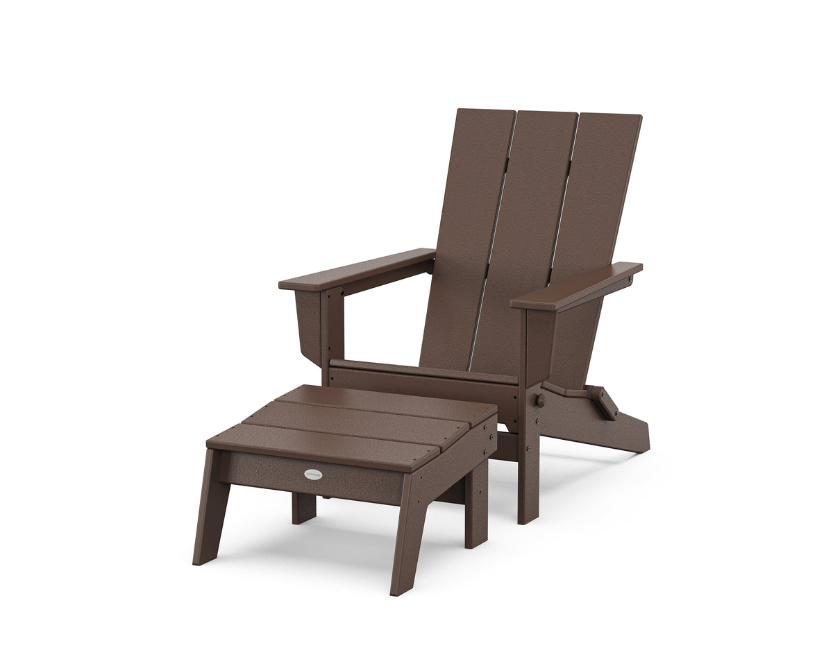 POLYWOOD Modern Studio Folding Adirondack Chair with Ottoman in Mahogany