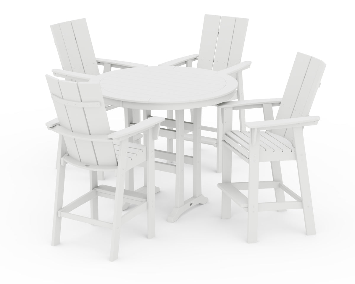 POLYWOOD Modern Curveback Adirondack 5-Piece Nautical Trestle Bar Set in White