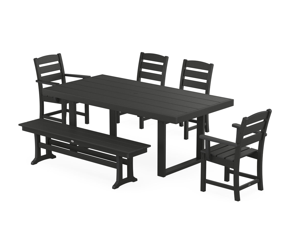 POLYWOOD Lakeside 6-Piece Dining Set with Bench - 39" x 78" Table in Black