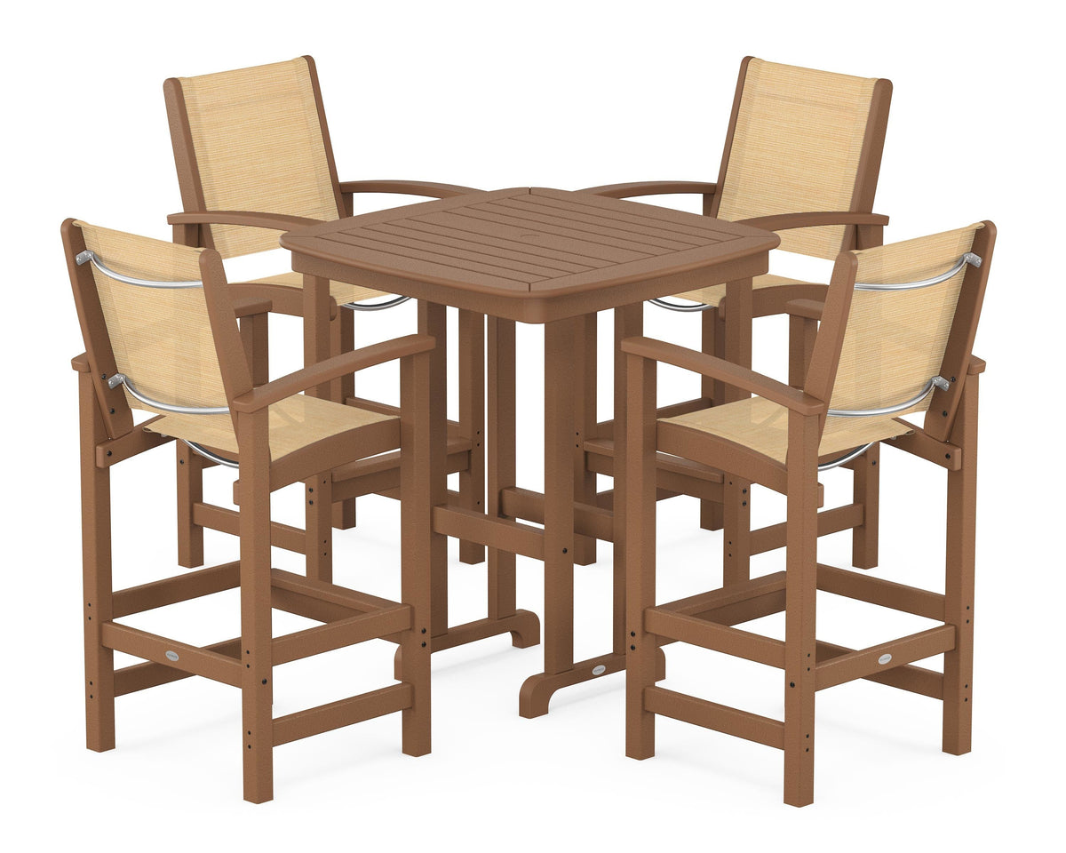 POLYWOOD Coastal 5-Piece Bar Set in Teak / Dupioni Apricot