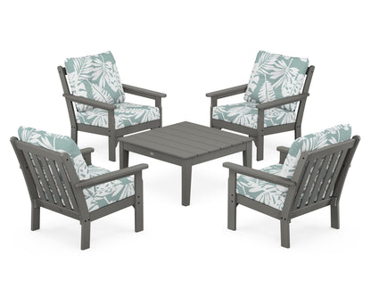 POLYWOOD Vineyard 5-Piece Deep Seating Conversation Set in Slate Grey / Leaf Glacier Spa