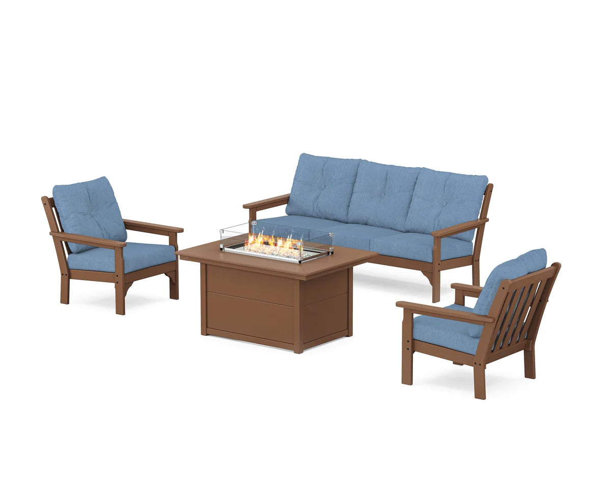 POLYWOOD Vineyard Deep Seating Fire Pit Table Set