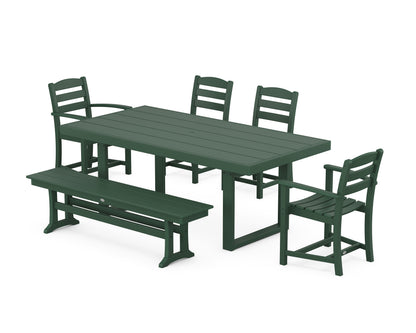 POLYWOOD La Casa Café 6-Piece Dining Set with Bench - 39" x 78" Table in Green