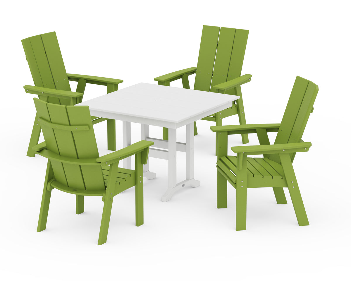 POLYWOOD Modern Curveback Adirondack 5-Piece Farmhouse Dining Set in Lime / White