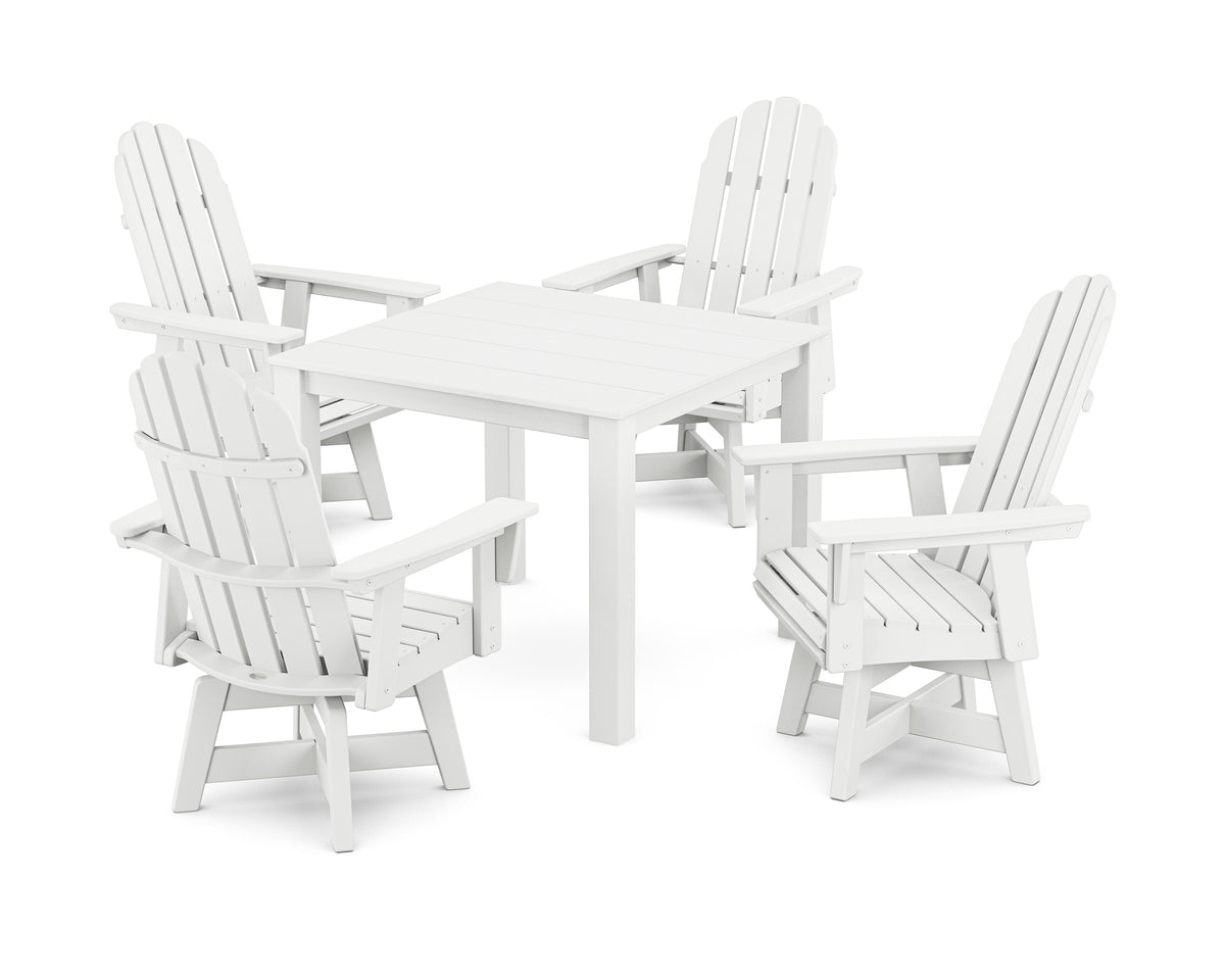 POLYWOOD Vineyard Curveback Adirondack 5-Piece Parsons Swivel Dining Set in White