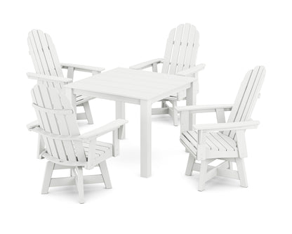 POLYWOOD Vineyard Curveback Adirondack 5-Piece Parsons Swivel Dining Set in White