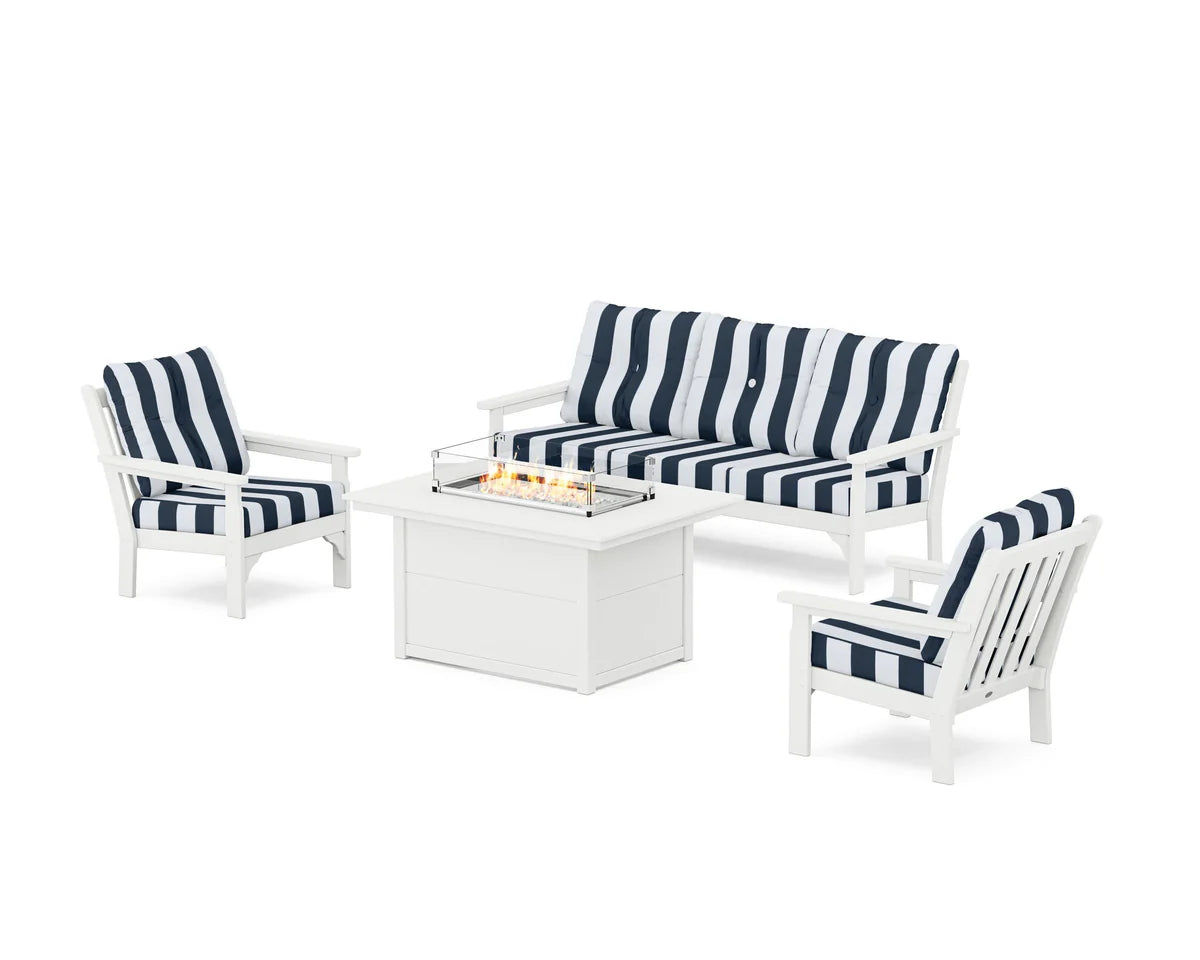 POLYWOOD Vineyard Deep Seating Fire Pit Table Set