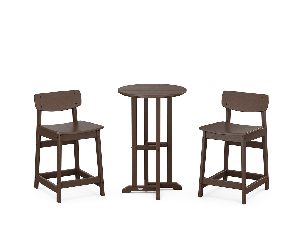 POLYWOOD Modern Studio Urban Lowback 3-Piece Bistro Counter Set in Mahogany