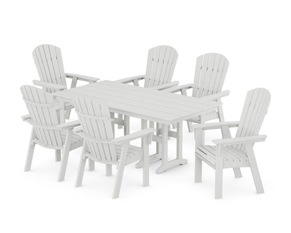 POLYWOOD Nautical Curveback Adirondack 7-Piece Farmhouse Dining Set in White