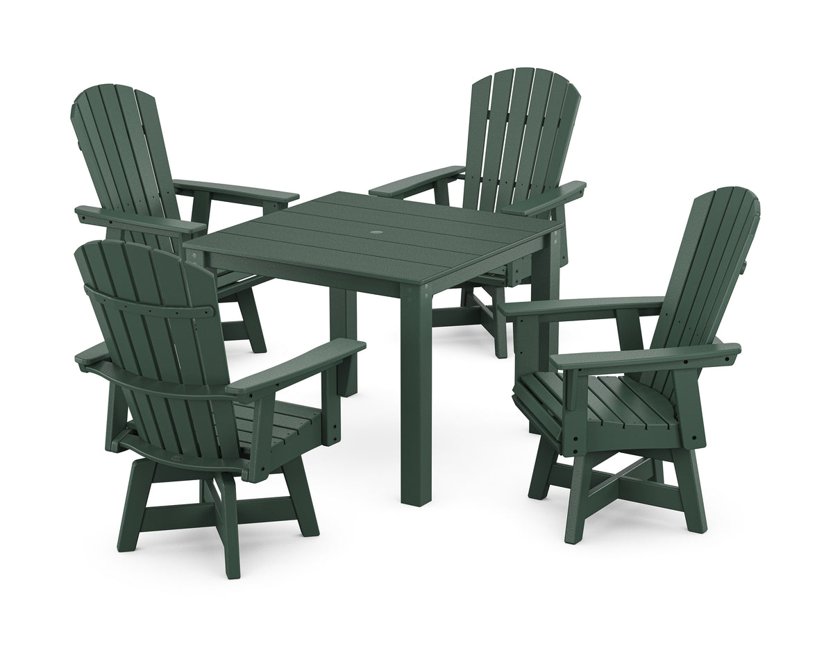 POLYWOOD Nautical Curveback Adirondack Swivel 5-Piece Parsons Dining Set in Green