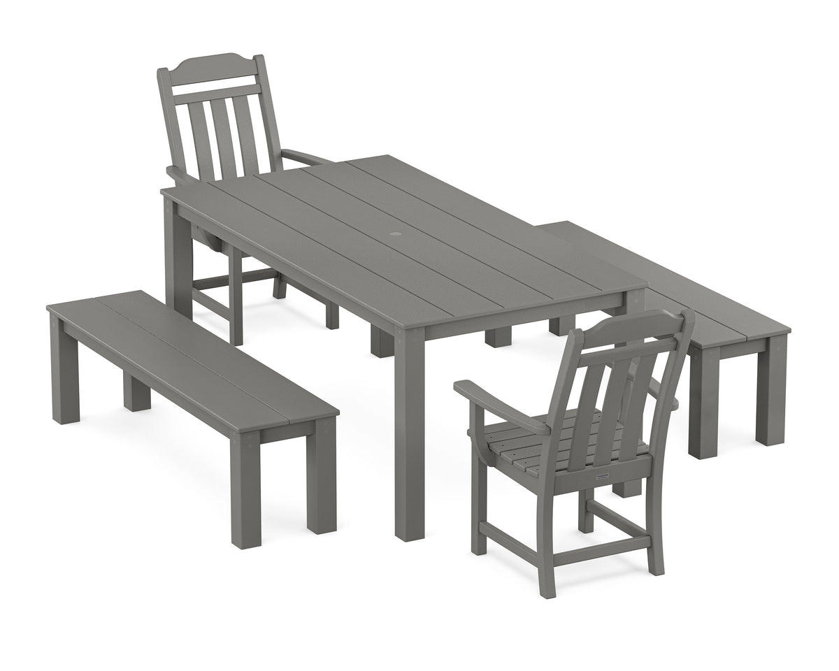 POLYWOOD Cottage 5-Piece Parsons Dining Set with Benches in Slate Grey
