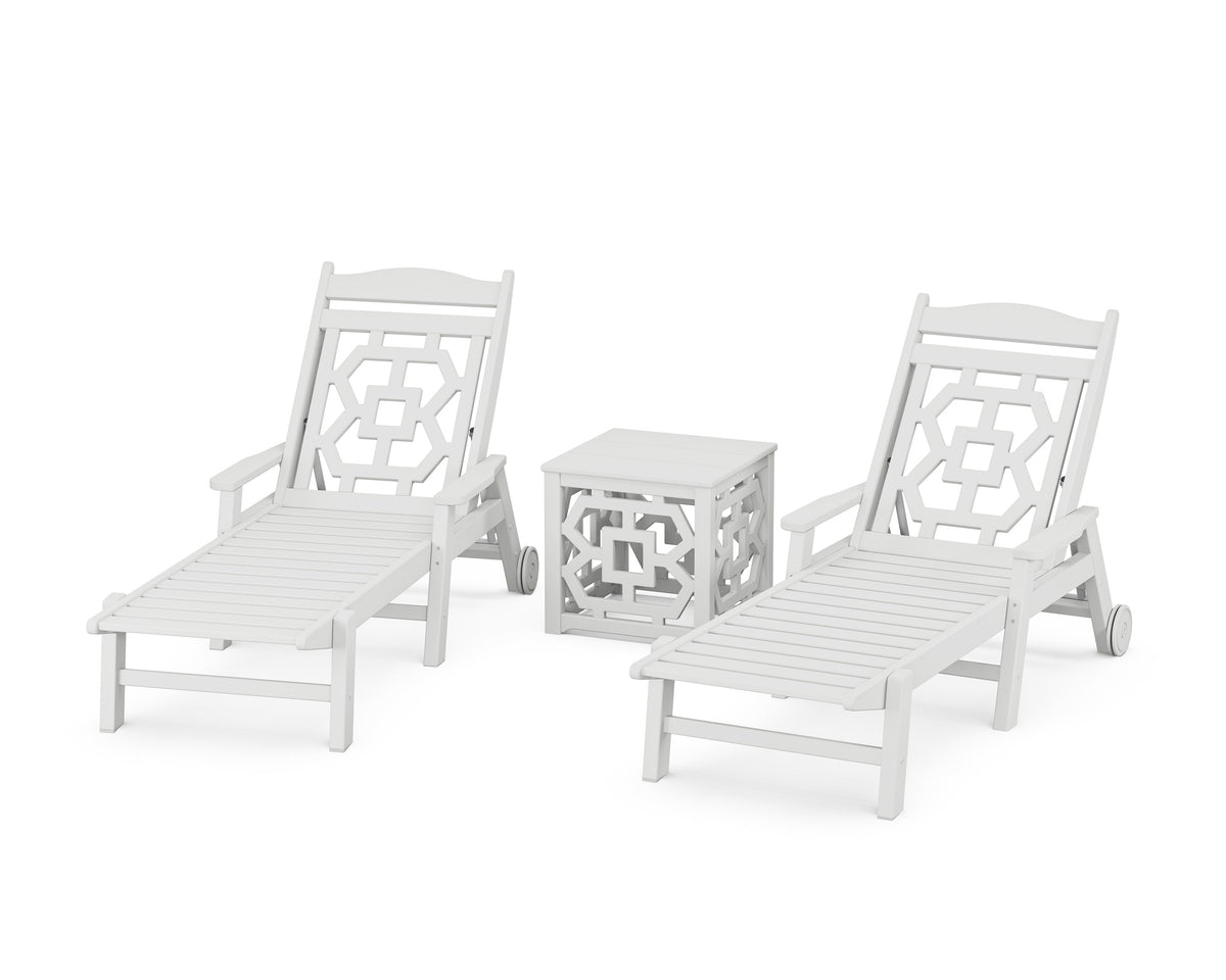 POLYWOOD Chinoiserie 3-Piece Chaise Set in White