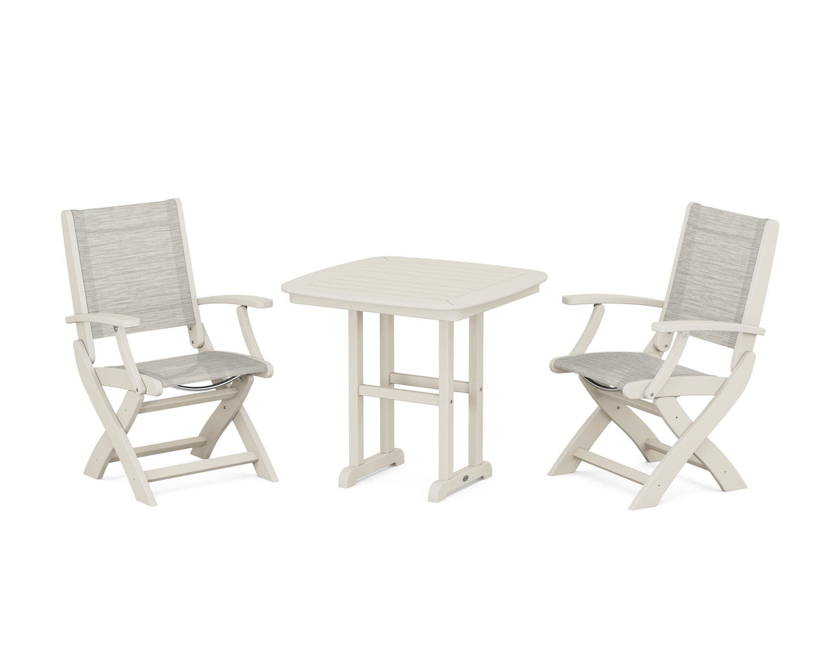 POLYWOOD Coastal Folding Chair 3-Piece Dining Set in Sand / Birch