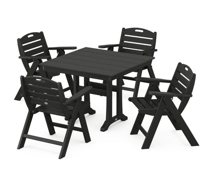 POLYWOOD Nautical Folding Lowback Chair 5-Piece Farmhouse Dining Set with Trestle Legs - 37" Table in Black