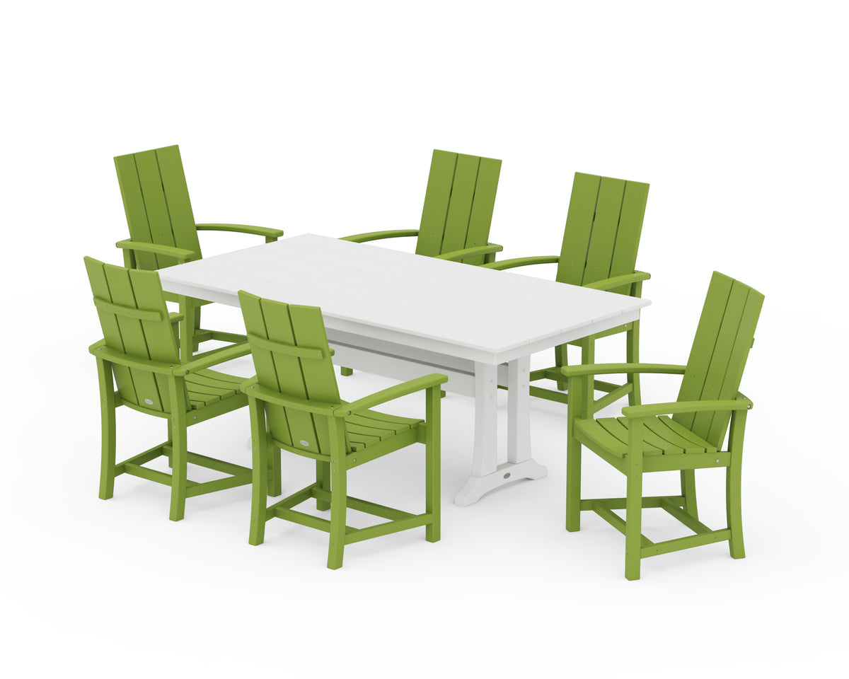 POLYWOOD Modern Adirondack 7-Piece Farmhouse Dining Set with Trestle Legs in Lime / White