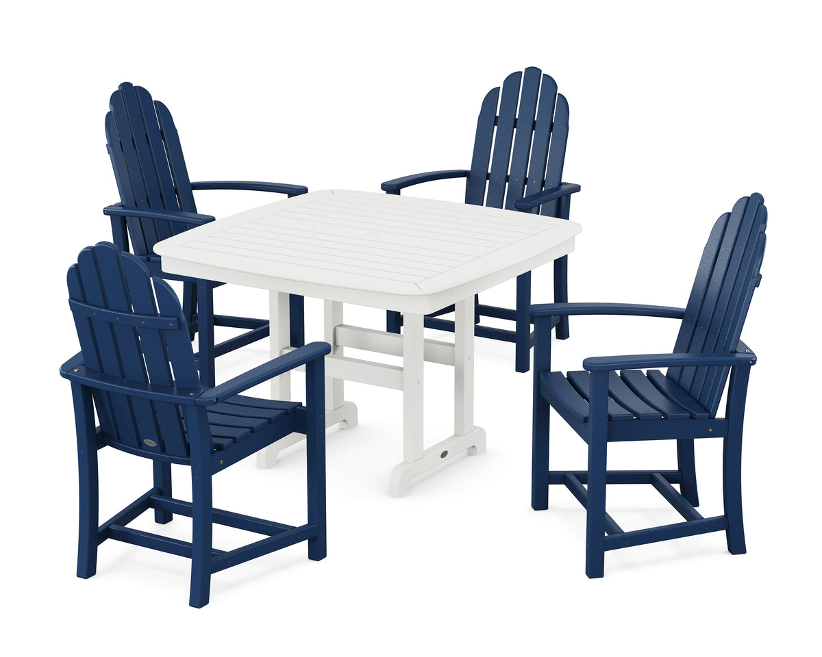 POLYWOOD Classic Adirondack 5-Piece Dining Set with Trestle Legs - 44" Table in Navy / White