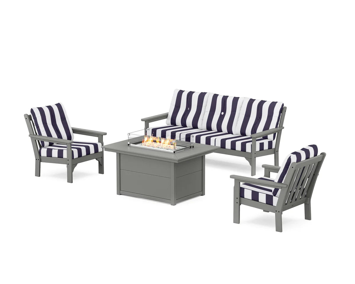 POLYWOOD Vineyard Deep Seating Fire Pit Table Set