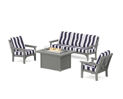 POLYWOOD Vineyard Deep Seating Fire Pit Table Set