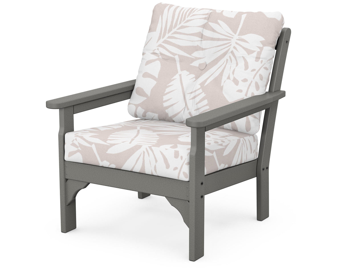 POLYWOOD Vineyard Deep Seating Chair in Slate Grey / Leaf Dune Burlap