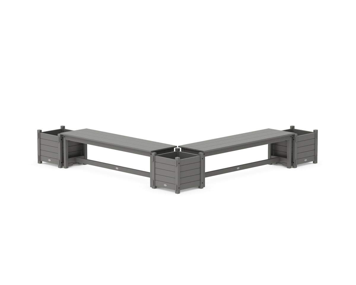 POLYWOOD 60" Nautical L-Shaped Planter Bench Corner Set in Slate Grey