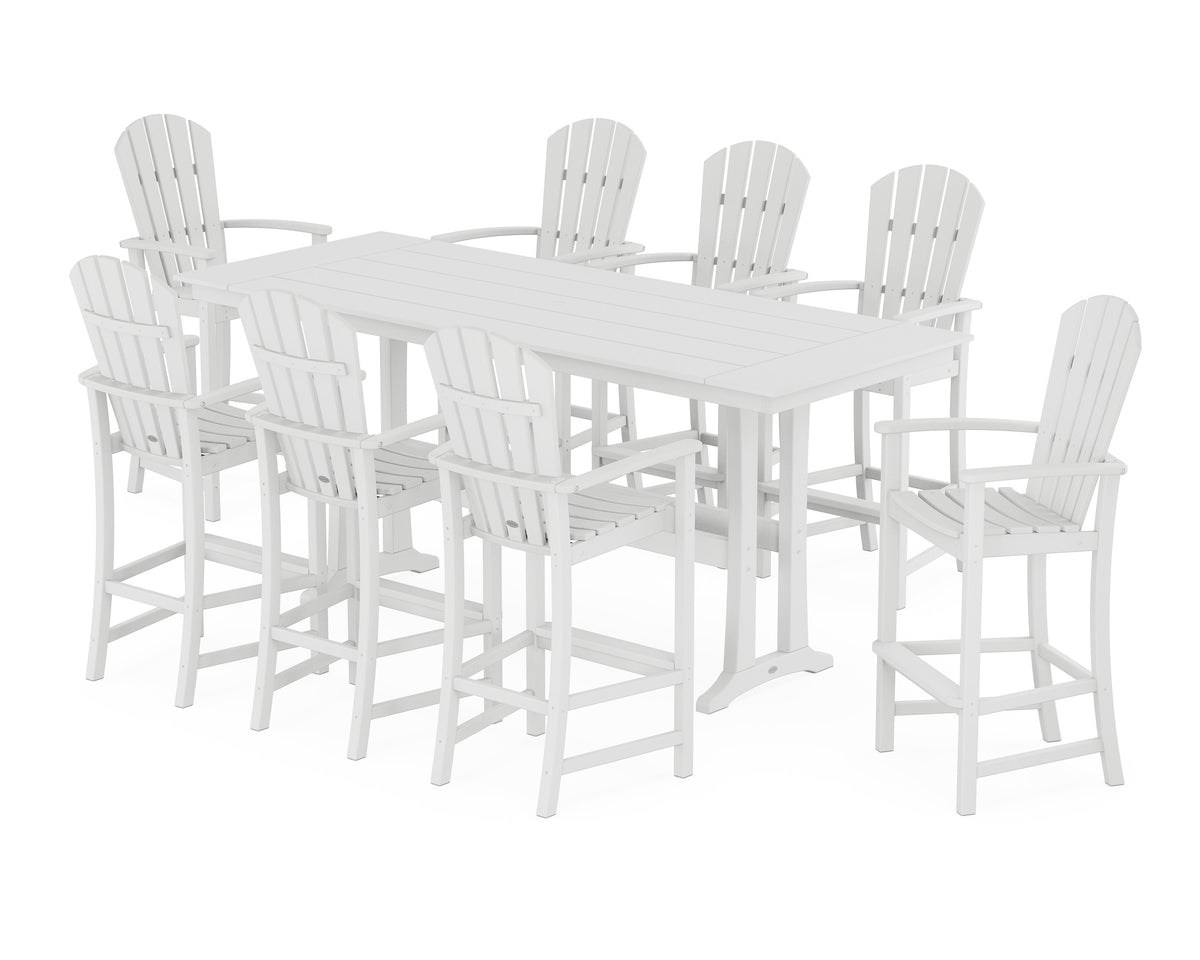 POLYWOOD Palm Coast 9-Piece Farmhouse Bar Set with Trestle Legs in White
