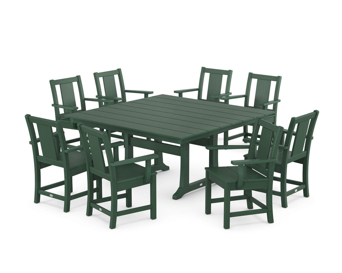 POLYWOOD Prairie 9-Piece Square Farmhouse Dining Set with Trestle Legs in Green