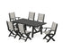 POLYWOOD Coastal Folding Chair 7-Piece Rustic Farmhouse Dining Set in Black / Birch