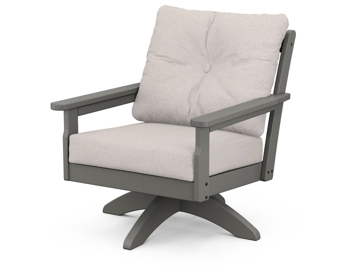 POLYWOOD Vineyard Deep Seating Swivel Chair in Slate Grey / Dune Burlap