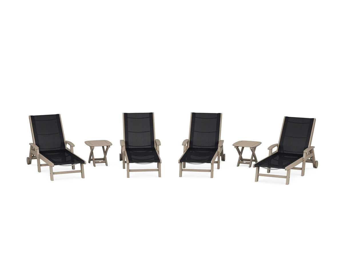 POLYWOOD Coastal Chaise 6-Piece Set with Wheels in Vintage Sahara / Black