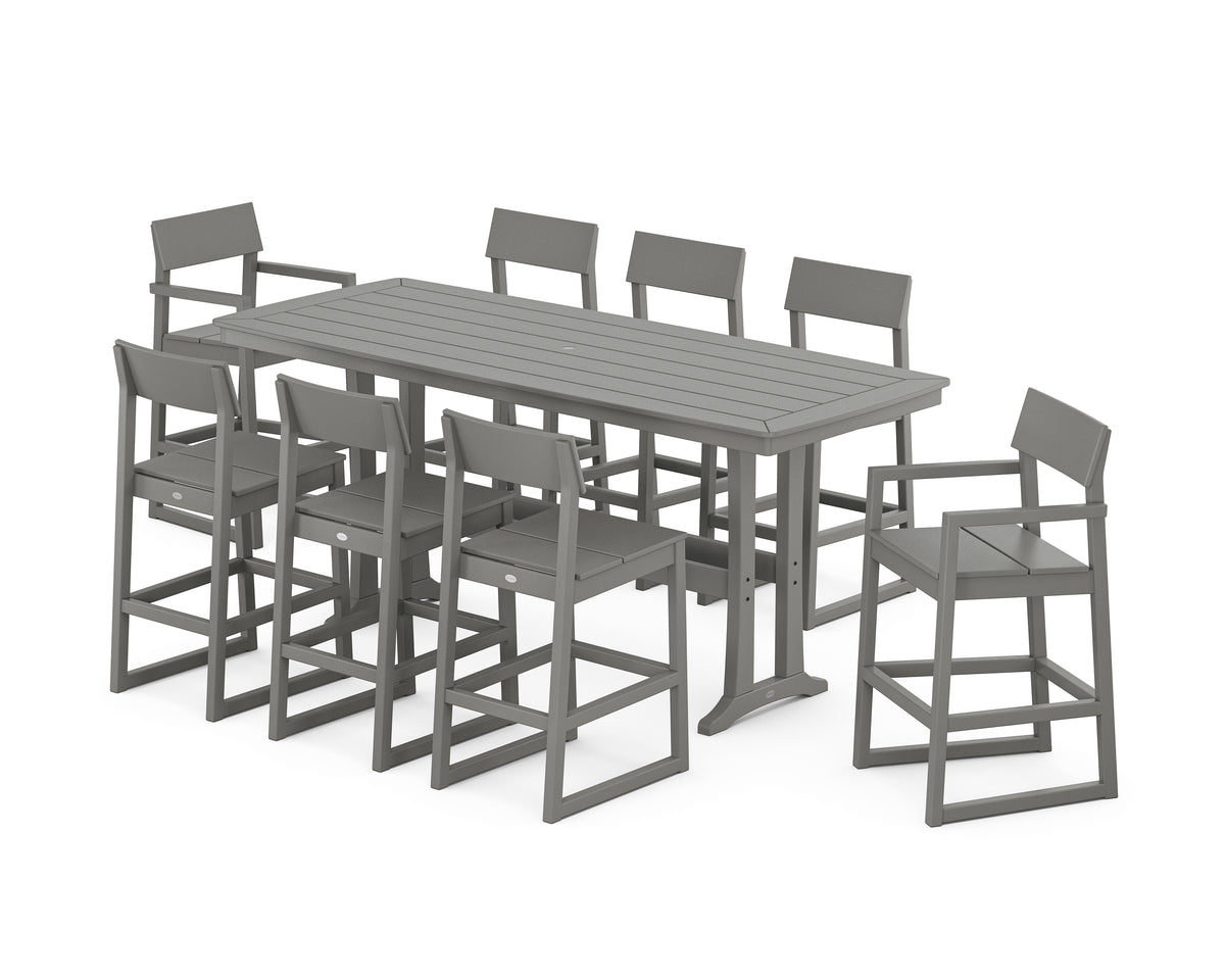 POLYWOOD EDGE 9-Piece Bar Set with Trestle Legs in Slate Grey