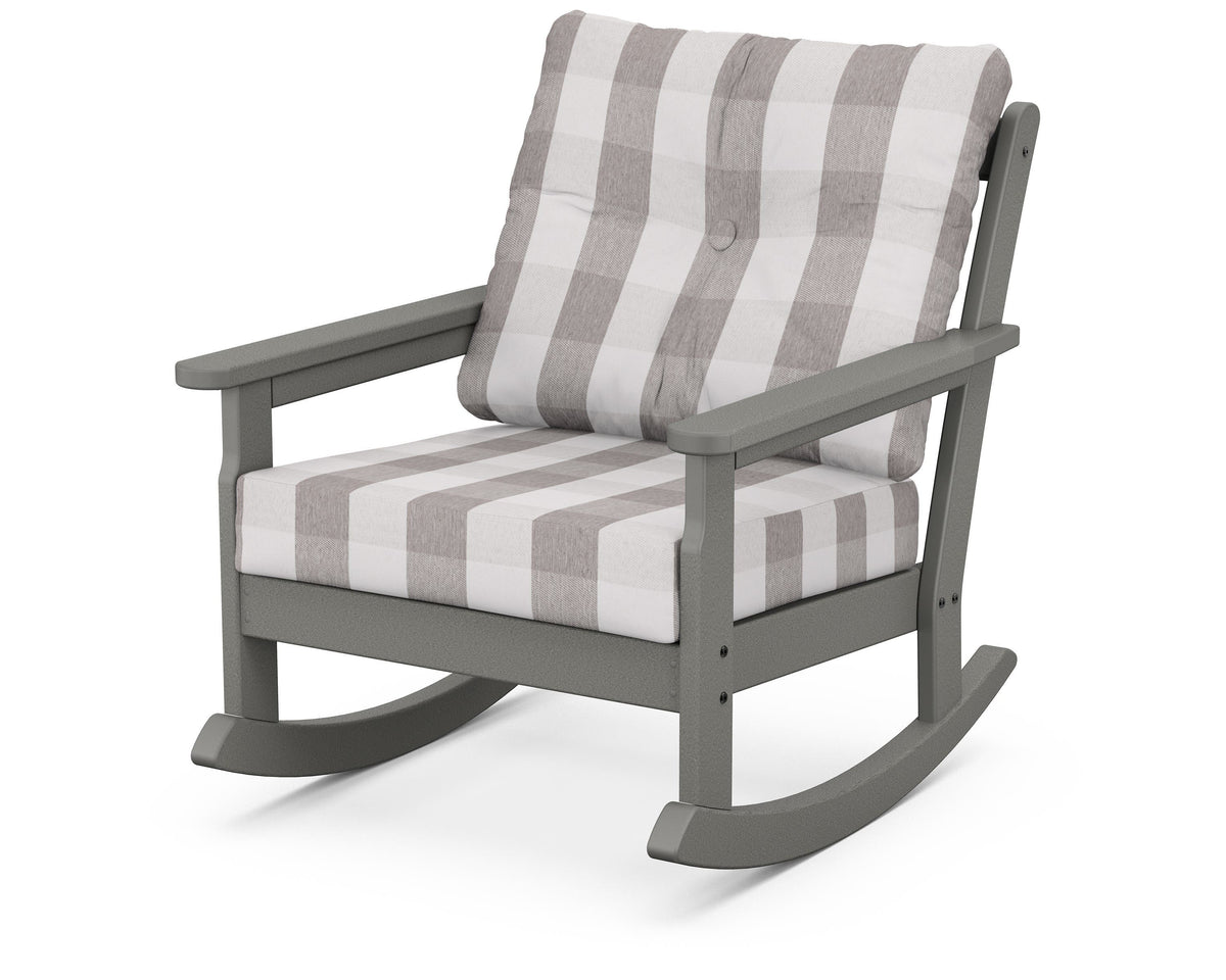 POLYWOOD Vineyard Deep Seating Rocking Chair in Slate Grey / Buffalo Plaid Grey Mist