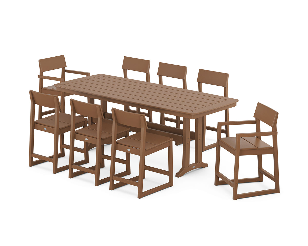 POLYWOOD EDGE 9-Piece Counter Set with Trestle Legs in Teak