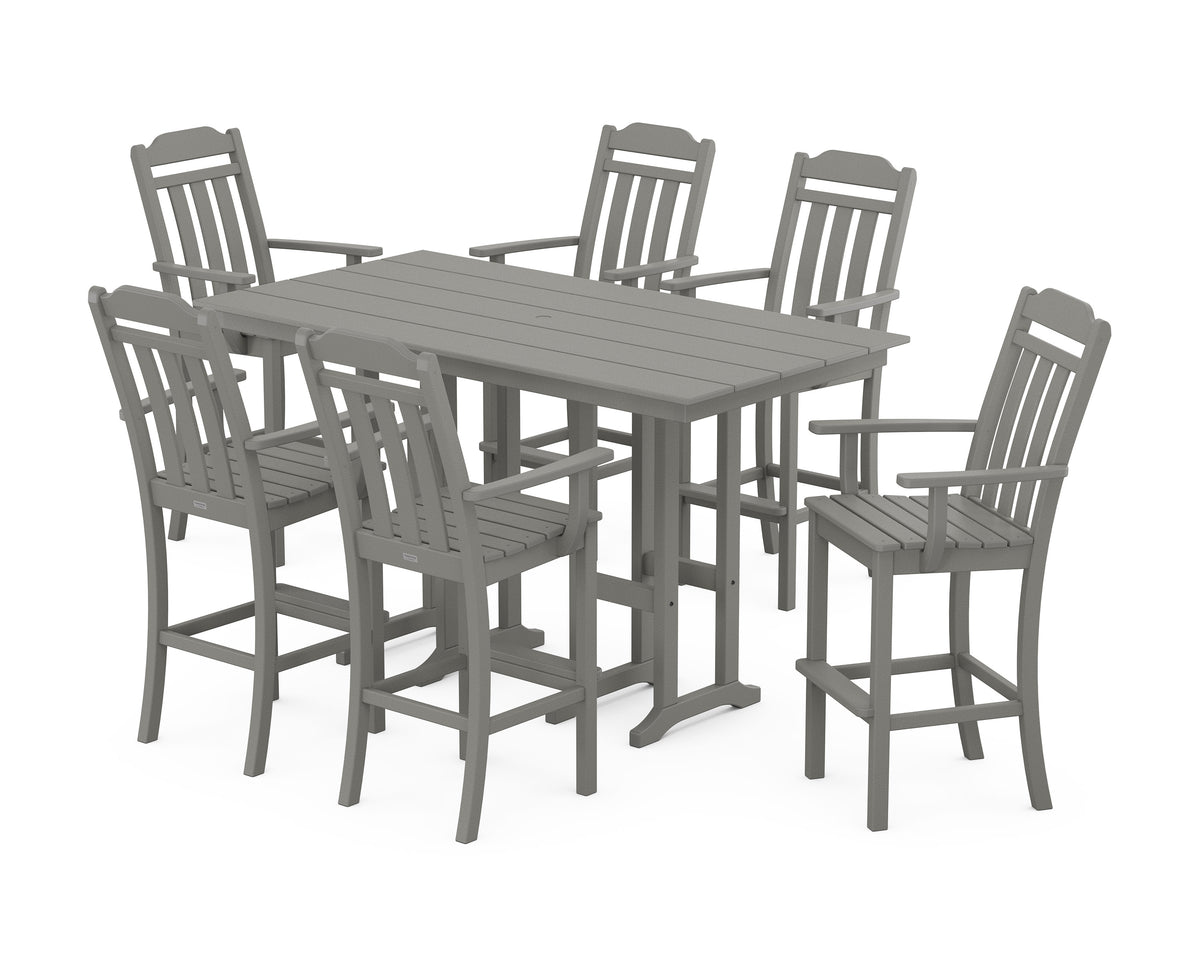 POLYWOOD Cottage Arm Chair 7-Piece Farmhouse Bar Set in Slate Grey